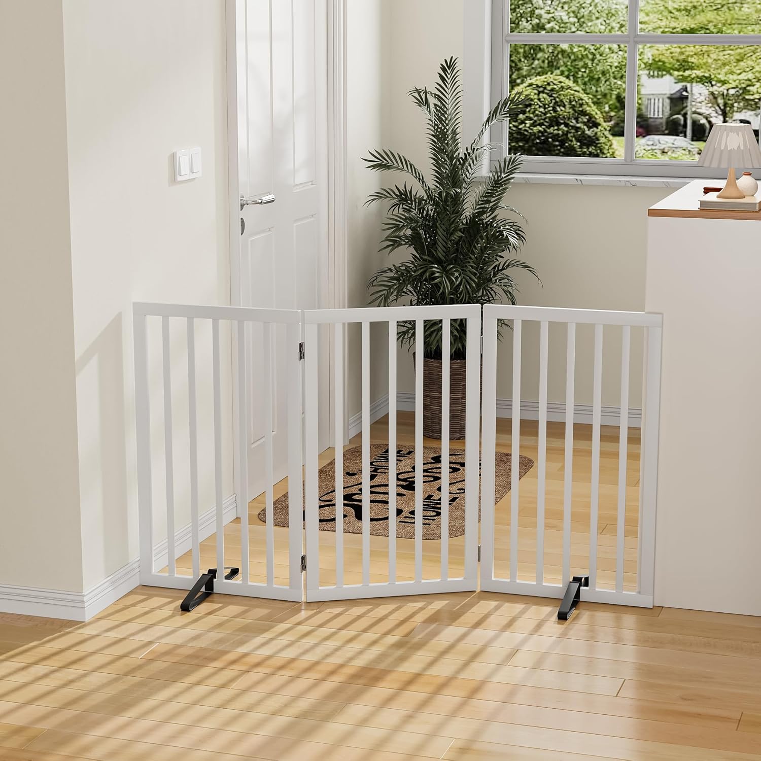 Dog Gate for Doorways 32" Tall Freestanding Dog Gate for Stair Foldable Pet Gate for Dogs Indoor (Brown,3 Panel)