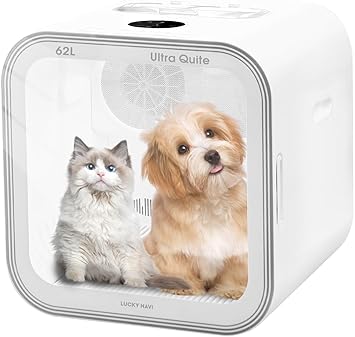 LUCKY NAVI Automatic Pet Dryer Box for Cats and Small Dogs, Ultra Quiet 62L Big Capacity Dog Dryer Box, Cat Dryer Cage with Smart Temperature Control, 360° Pet Dryer Box(62.0L)