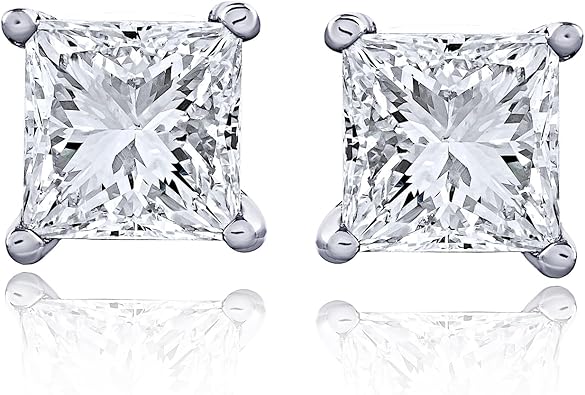 The Diamond Channel CERTIFIED 1 to 6 Carat LAB GROWN Princess-Cut Diamond Stud Earrings Round Cut 4 Prong Screw Back (F-G Color, VS1-VS2 Eye Clean Clarity)