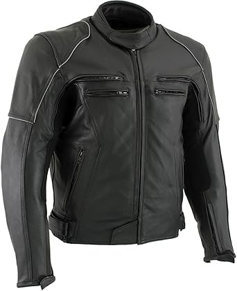 Milwaukee Leather Men's Black Armored Motorcycle Racer Style - CE Armored, Vented Riding Leather Jacket
