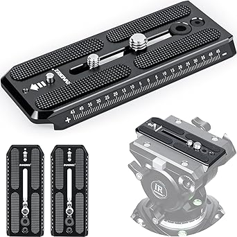 INNOREL Universal Replacement Quick Release Plate 120mm Long 50mm Width 2 Pieces QV120 Mount with 1/4" and 3/8" Screws for Manfrotto 501PL Series Video Fluid Head, f60,DSLR Cameras,Camcorders
