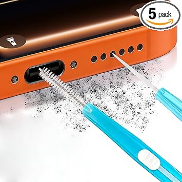 5pcs Cell Phone Cleaning Kit Dual Side Multifunction Tools Anti-Clogging Nylon Brushes & Hook Cleaner for iPhone 17 Pro Max Charging Port, Phone Speaker Mini Cleaning Kits