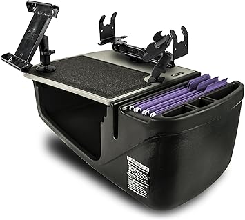AutoExec Efficiency GripMaster Car Desk for Your Vehicle Workstation and Mobile Office, Grey with Phone Mount, Tablet Mount and Printer Stand