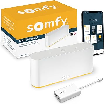 Somfy Tahoma Switch Hub for RTS Motors – App & Voice Control – Scenes & Schedules – Includes Ethernet Adapter – Compatible with Somfy Motorized Shades, Blinds, Curtains, Awnings #1871038