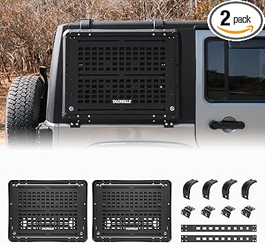 Rear Side Window MOLLE Panel – Tactical Modular Storage for Tools MOLLE Accessories, Rear Window Protector Fits Jeep Wrangler JK 2007–2018, 2-Pack