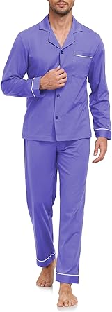 EA'S SECRET Men's 100% Cotton Pajamas Sets Long Sleeve Top and Pants Button Down Sleepwear Loungewear with Pockets S-XL
