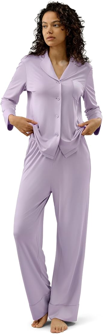 LilySilk Pure 100% Silk Jersey Pajamas for Women Long Summer Silk Knit Sleepwear Cool