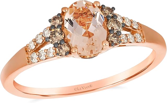 LE VIAN 1/4 Carat White and Chocolate Diamond With 1/2 Carat Pink Morganite Ring for Women | 14K Rose Gold Oval Wedding Ring for Her (White/Brown, 0.23 Cttw) Promise Anniversary Band Size 7