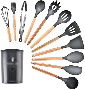 Non-Stick Heat Resistant Handle Spatula Spoon Silicone Kitchenware Cooking Utensils Set with Storage Box Kitchen Tools (Color : 03)