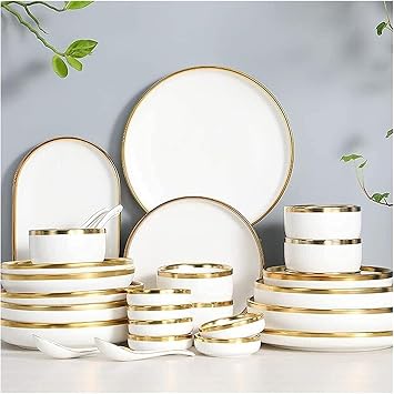 Stylish Dishes Set for Restaurant and Home, Dinnerware Sets Service for 2/4/6, Kitchen Plates and Bowls Sets White, Tableware Kitchenware