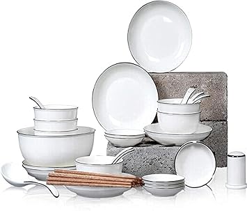 Stylish Dishes Set for Restaurant and Home, 38-Piece Ceramic Dinnerware Set, Simple Combi-Set Porcelain Tableware Set of Bowls/Plates/Pot/Spoon Service for 6 Kitchenware