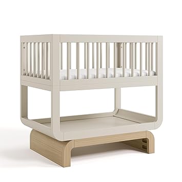 Storkcraft Santorini Deluxe 3-in-1 Convertible Bassinet (Frosted Oat with Driftwood) – GREENGUARD Gold Certified Wood Baby Bassinet, Includes Water-Resistant Mattress, Converts to Toy Box and Bookcase