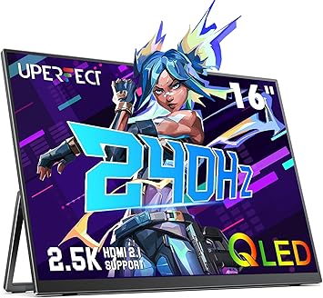 UPERFECT 2.5K 240Hz QLED Portable Monitor, 16" 2560x1600 QHD 100% DCI-P3 400 Nits Portable Gaming Monitor w/Stand & VESA, Adaptive Sync HDMI 2.1 External Screen for Laptop PC Phone Game Console
