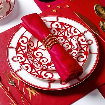 Red Cutlery Set Kitchen Catering Utensils Bone Dishes Bowls Restaurant Bowls Spoons (Color : A, Size : One size)