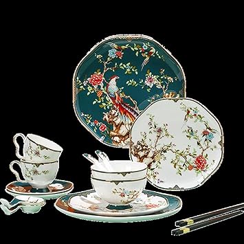 Bone China Tableware Set Kitchen Dining Utensils Bone Dishes Bowls Restaurant Combination (Color : A, Size : One size)