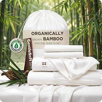 Bedsure 100% Organically Grown Bamboo Viscose Queen Sheet Set | Cooling Bedsheets for Hot Sleepers | Luxury Silky Soft PureWoven | 18" Deep Pocket with Corner Straps | Oeko-Tex Certified [White]