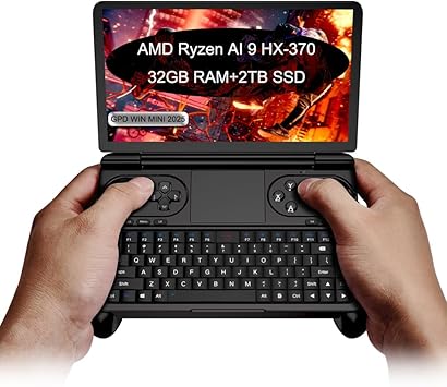 WEELIAO GPD Win Mini 2025 AMD Ryzen AI 9 HX 370, 7 Inches Mini Handheld Win 11 PC Video Game Console Gameplayer 1920X1080 Touchscreen Laptop Tablet PC (Black, 32GB RAM+2TB SSD)