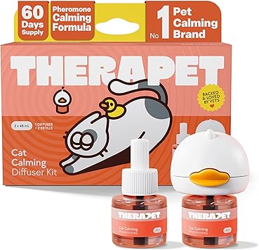 TherapetMD 60-Day Cat Calming Diffuser - Cat Pheromone Diffuser for Stress, Pee Spraying, Cat Fighting, Aggression, Excessive Meowing & Scratching - 60-Day Refill Included - Packaging May Vary