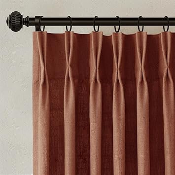 Terracotta Burnt Orange Thick Linen Curtains Pinch Pleated 90 Inch Length 2 Panels for Living Room Bedroom Semi Sheer Light Filtering Heavy Linen Drapes