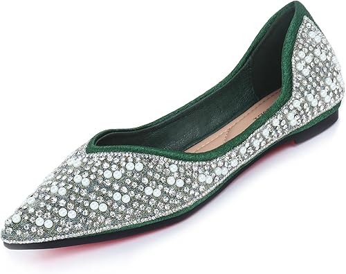 Women's Flats Pointed Rhinestone Pearl Comfortable Soft Wedding Elegant Ballet Dressy Flats