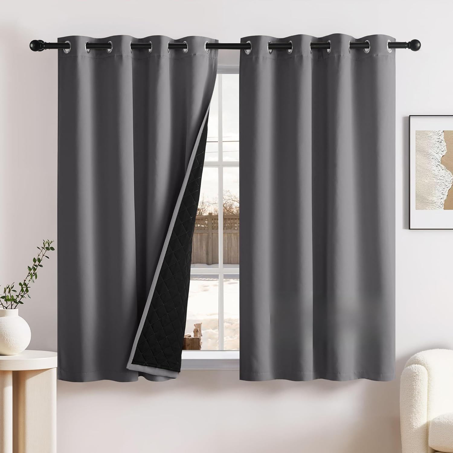 NICETOWN Grey Blackout Curtains 84 Inches Long, Thermal Insulated Soundproof Curtains with Black Liner 2 Panels Set for Bedroom, Room Darkening Drapes for Living Room Window (W52 x L84 Inch)