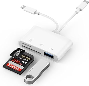 SD Card Reader for iPhone, iPad, USB C Lightning Dual Port SD Card Adapter, Memory Card Reader for Camera Adapter, Support SD, Micro SD, No App Required, Plug and Play