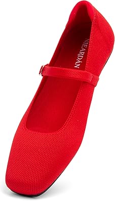 Women's Ballet Flats Square Toe Slip On Shoes Knit Dress Mary Jane Flats Woman Comfy Soft Causal Work Walking