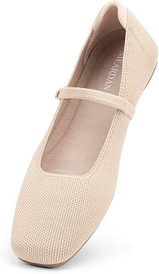 Women's Ballet Flats Square Toe Slip On Shoes Knit Dress Mary Jane Flats Woman Comfy Soft Causal Work Walking