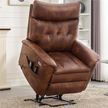 Electric Power Lift Recliner Chair for Elderly Ergonomic Single Lounge Sofa Home Theater Seating Leather Reclining Sofa with Massage Heat Adjustable Recliner Couch for Living Room