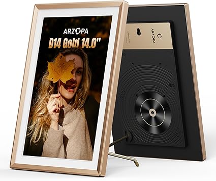 ARZOPA Metal Digital Picture Frame 14 Inch Free Cloud Storage No Subscription FHD IPS Anti-Glare Touchscreen Load Photos Videos from Phone Exquisite Decoration Ideal for Gifting - D14 Champagne Gold
