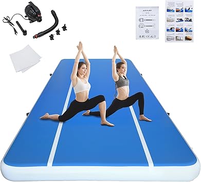 20ft/16ft Extra Large Gymnastics Training Mats Inflatable Air Gymnastics Mat 4/8 inches Thickness Inflatable Floor Mats for Home Use/Training/Cheerleading/Yoga/Water with Electric Pump