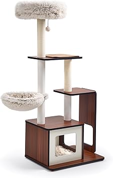 54 Inch Modern Cat Tree & Tower for Large Cats, Multi-Level Wooden Cat Tree with Scratching Posts, Hammock, Top Perch & Interactive Toy, Stable Cat Furniture for Indoor Cats