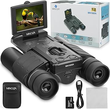 Minolta 10x25 Digital Binoculars - 4K UHD Video Camera, 48MP Photo, 8X Digital Zoom, IPS Anti-Glare Screen, Fog-Resistant Optics, Compact, Ideal for Birdwatching & Travel Hunting