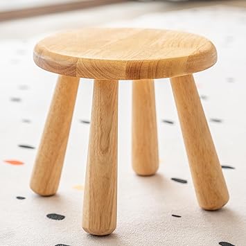 Small Solid Wood Stool, 10" Round Wooden Step Stool for Kids & Adults, Sturdy Plant Stand, Low Sitting Stool for Bathroom, Bedroom & Nursery, Easy Tool-Free Assembly, Natural (1 Pack)