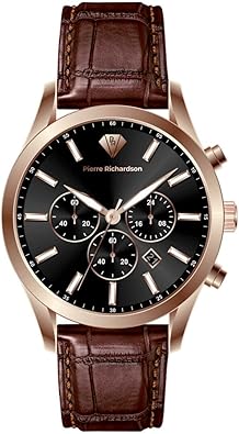 PIERRE RICHARDSON Men’s Luxury Watch PR2320 – Silver Stainless Steel Quartz, 44mm, 5ATM Water Resistant, Scratch-Resistant Sapphire Crystal Glass