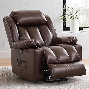Power Lift Recliner Chair for Elderly Breathable Leather Recliner Chair with Massage and Heat,2 Cup Holders,USB Ports,Genuine Leather Electric Recliner Chair Gifts for Family
