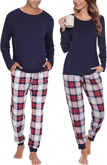 SWOMOG Christmas Pajamas Set for Couples Long Sleeve Sleepwear Women & Men Matching Pjs Set Loungewear Set