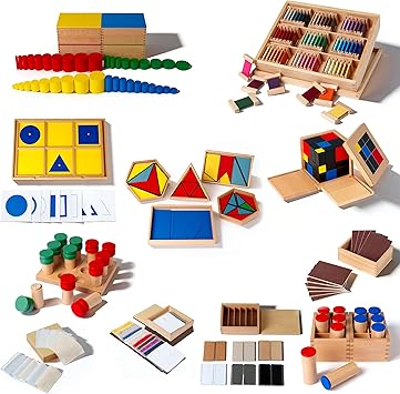 Advanced Montessori Sensory Toys, Montessori Sensorial Kit 2 with Knobless Cylinders & Trinomial Cube, 12 Premium Beechwood Educational Toys for Kids 3-8, Homeschool Preschool Learning Materials