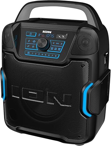 ION Sport 320-200 Watt Outdoor Bluetooth Party Speaker with Rechargeable Battery, FM Radio, Lights, USB Charging, App, Omni-Directional Sound