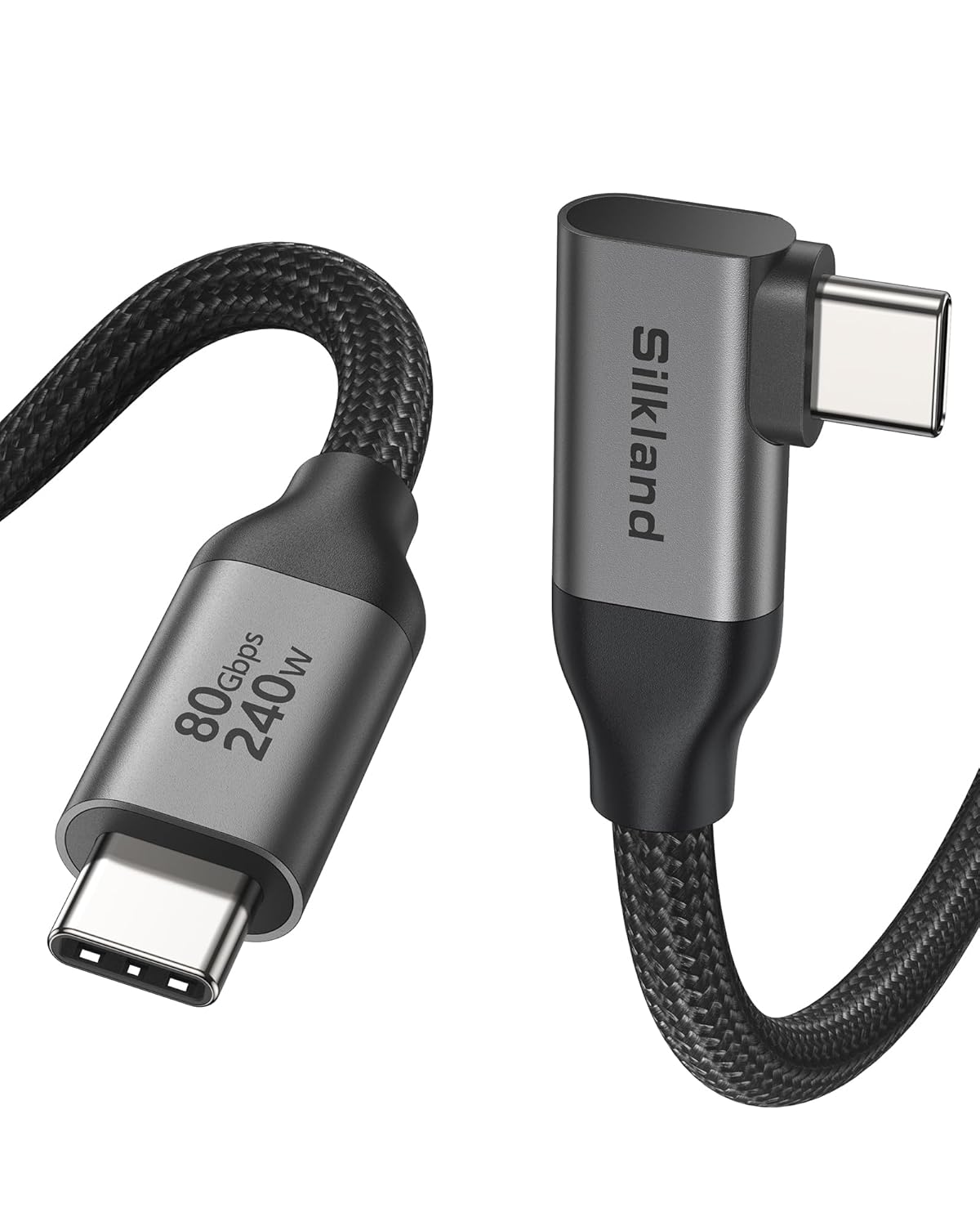 Silkland 80Gbps Right Angle USB 4 Cable for Thunderbolt 5 Cable 4FT, 120Gbps Bandwidth for 16K/Dual 8K, 240W, 90 Degree Braided USB C Video Cable Compatible Thunderbolt 4/5, MacBook M4 Pro,Dock
