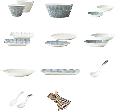 Dinnerware Set/Nordic household light luxury style simple ceramic bowl and plate combination tableware and plate set (Size : C) (E)