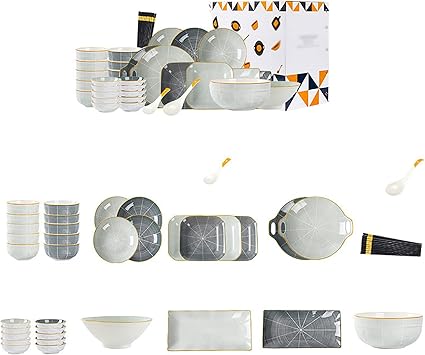 Dinnerware Set/Nordic Japanese-style tableware light luxury dish set home modern and simple housewarming gift box (Size : A) (B)
