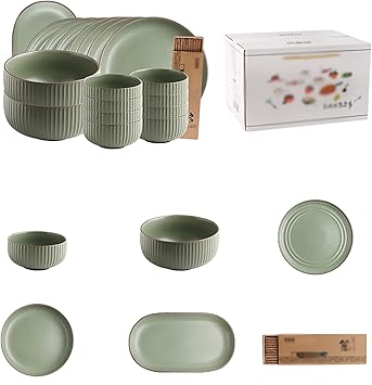 Dinnerware Set/Nordic style creative bowl and dish set bowl and plate household high-end simple modern tableware combination (Color : Green Size : B) (Green C)