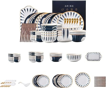 Dinnerware Set/household Japanese Nordic light luxury ceramic bowls dishes chopsticks and tableware combination (Size : A) (B)