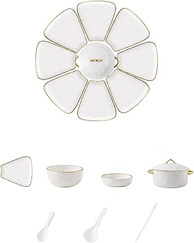 Dinnerware Set/Home Creative European-style Phnom Penh Dishes Reunion Dinner Hot Pot Party Ceramic Tableware Platter Set (Color : Gray Size : C) (White E)