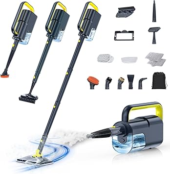 10-in-1 Steam Mop with Detachable Handheld Steamer,350ml Tank, 10s Heat-Up, 248°F Steam Cleaner, 2-Level Control and Swivel Head for Floor,Carpet,Tiles, BBQ grill,Car Accessories Dark Grey