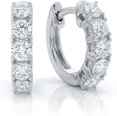Diamond Huggie Earrings for Women | 3/4-2 1/2 CT TW 14K Yellow and White Gold Small Hoop Earrings | Lab Created Diamonds | Certified by Gemologists
