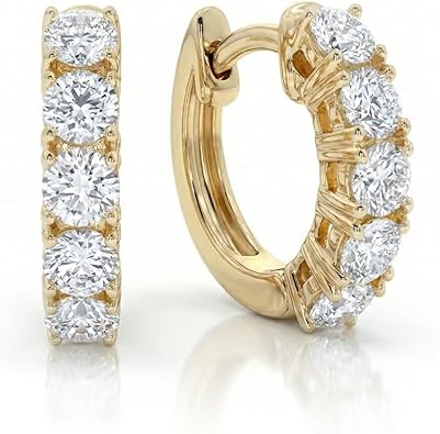 Diamond Huggie Earrings for Women | 3/4-2 1/2 CT TW 14K Yellow and White Gold Small Hoop Earrings | Lab Created Diamonds | Certified by Gemologists
