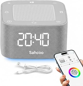 [ 3 in 1] White Noise Sound Machine for Sleeping, Bluetooth Speaker, Alarm Clock, Non-Looping Natural Soothing Sounds Sleep Aid Device for Adults, Kids, Nursery Lamp Baby Registry Essential