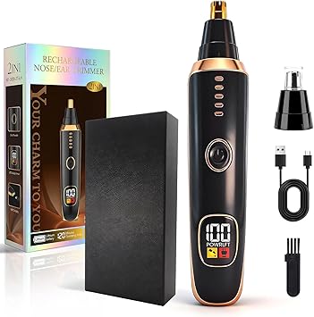 Nose & Ear Hair Trimmer with LED Display for Men and Women, 2026 USB Rechargeable Facial Trimmer Clipper for Easy Cleansing, Portable Painless Grooming Kit,Gift Box Included
